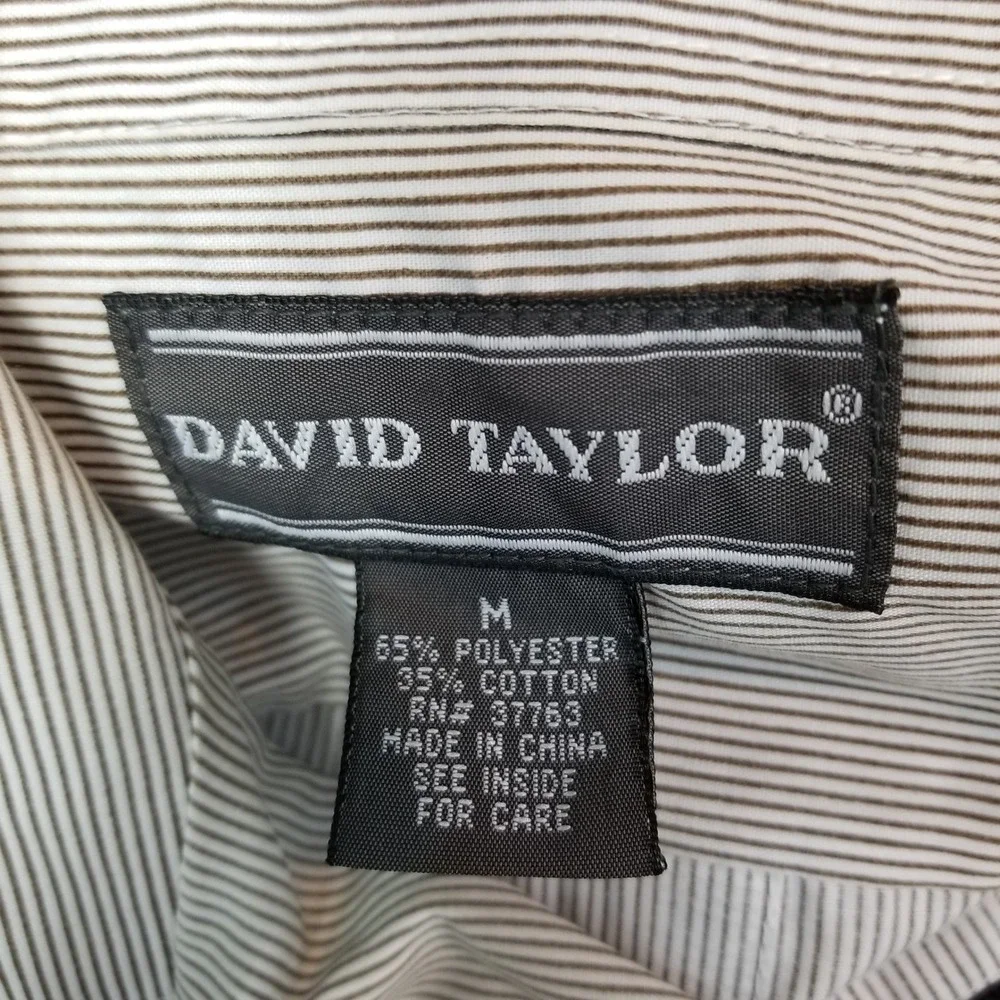 Vtg David Taylor Guayabera Shirt M Gray White Striped Embroidered Camp‎ Sears